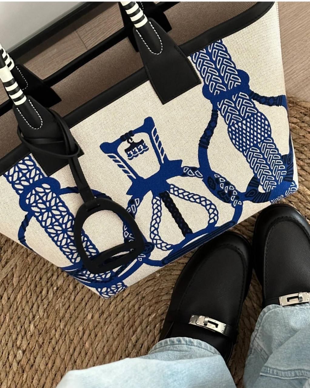 H Steeple Bag In Canvas & Calfskin Leather