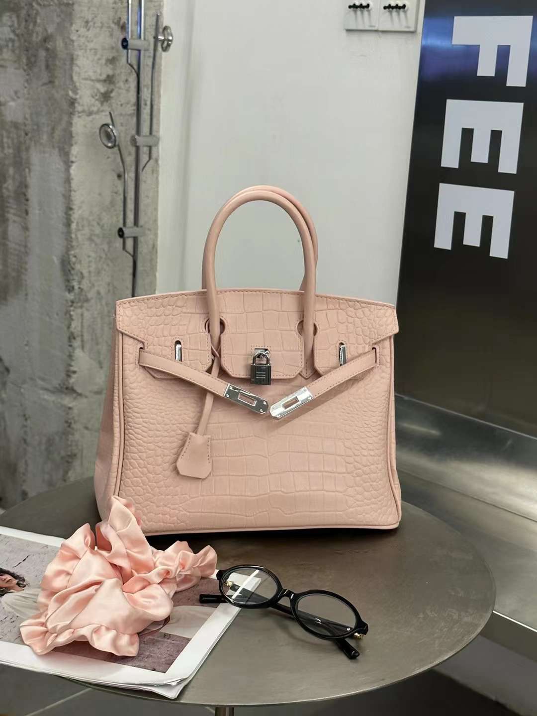 š Shiny Crocodile Leather Palladium Hardware Bag 25cm
