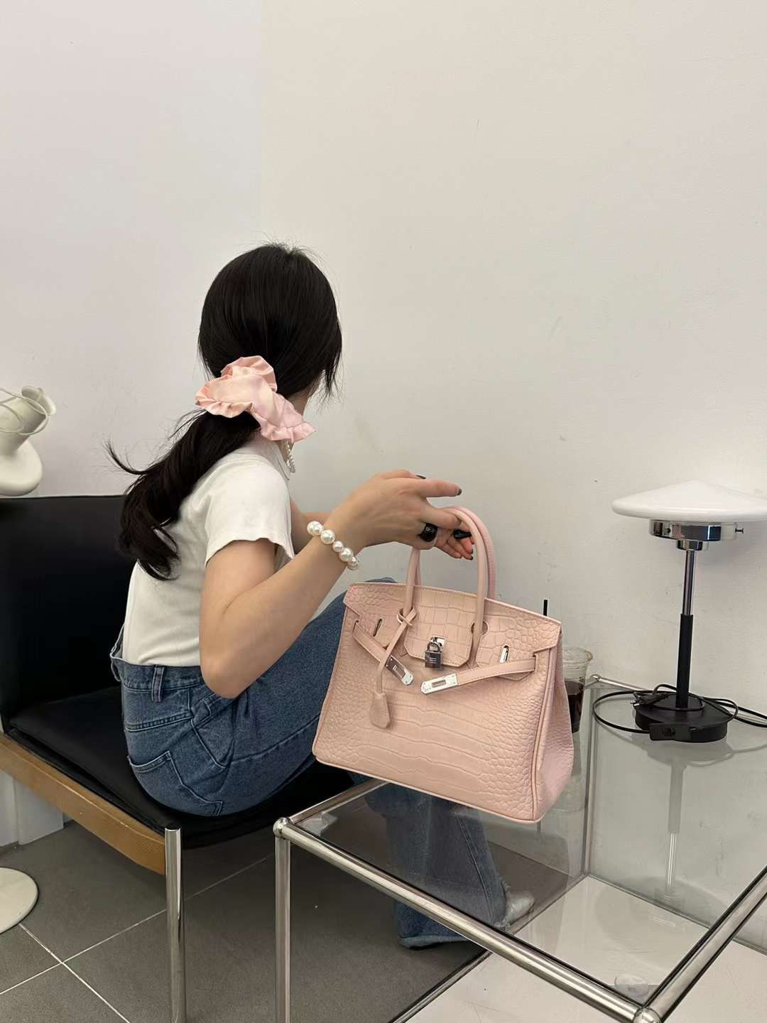 š Shiny Crocodile Leather Palladium Hardware Bag 25cm