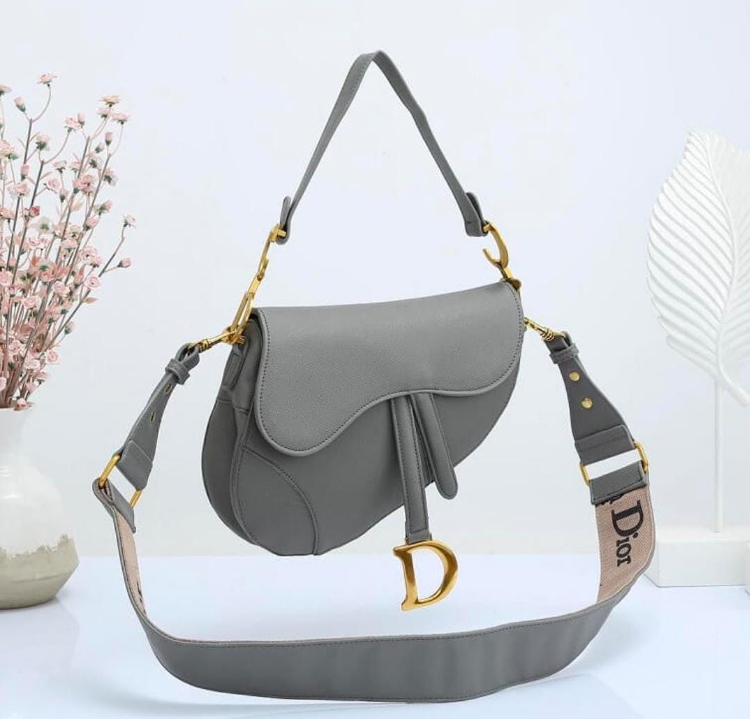 CD Calfskin Leather Saddle Bag With Strap 25cm