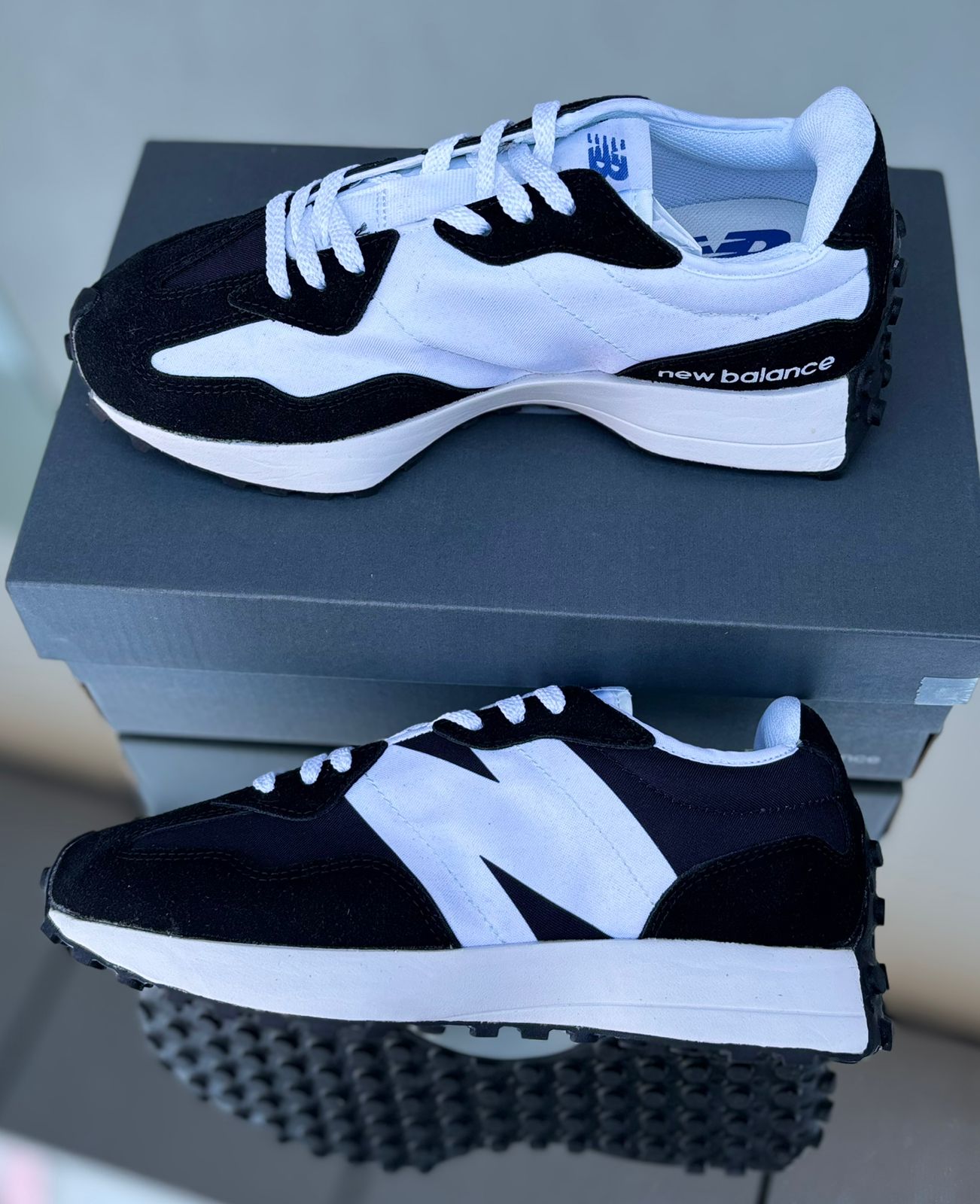 New Balance 327 Mesh & Suede Logo Sneakers