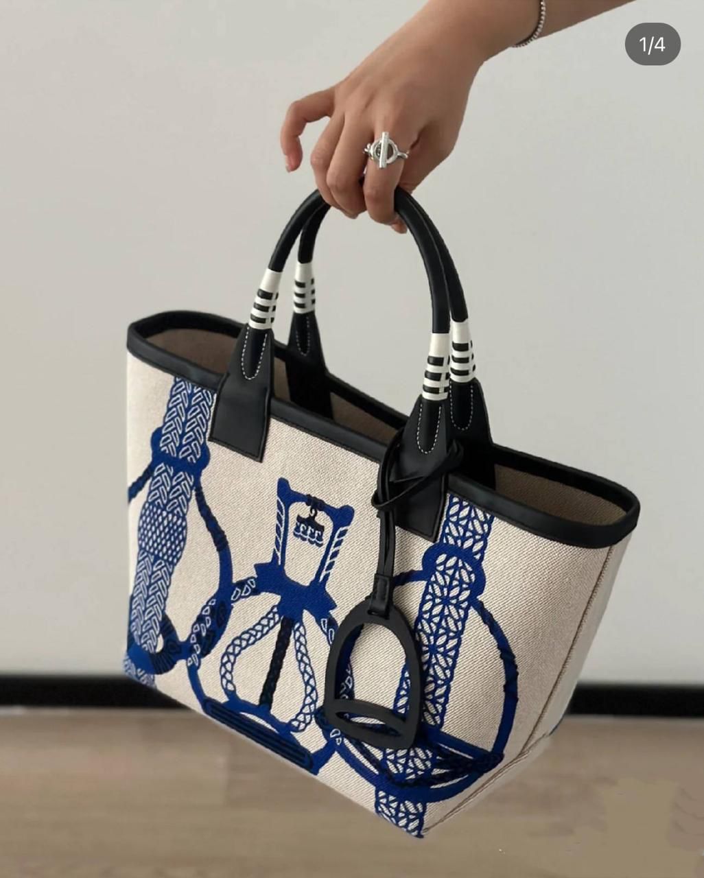 H Steeple Bag In Canvas & Calfskin Leather
