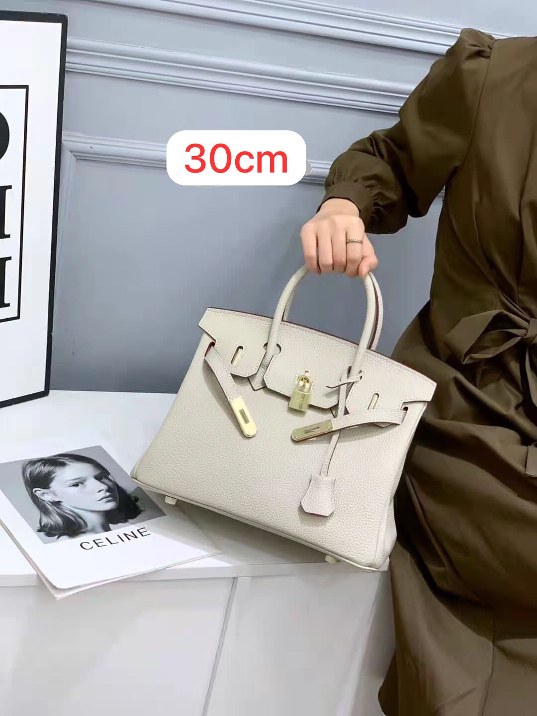 H Clemence Togo Leather Gold Finish Bag 30cm