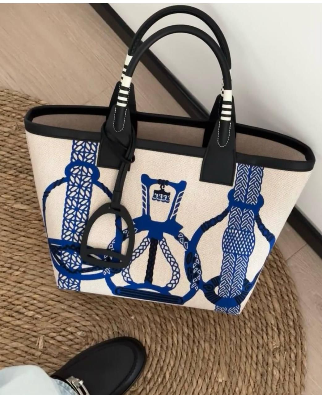 H Steeple Bag In Canvas & Calfskin Leather
